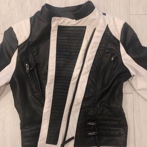 Girls black and white cool leather like jacket